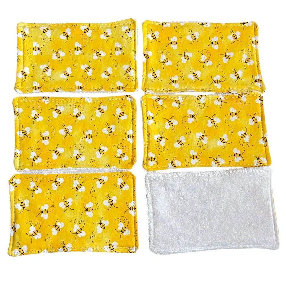 Hand Crafted Honey Bee Print Colorful Cotton Terry Cloth Reusable Unpaper Towels